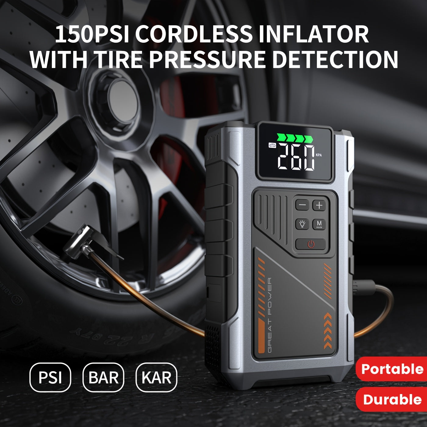 Portable Car Jump Starter 12V Battery Booster Pack with Optional Air Compressor - Emergency Battery Jump Start for Gasoline & Diesel Engines, Compatible with Sedans, SUVs, Trucks & Lawn Mowers