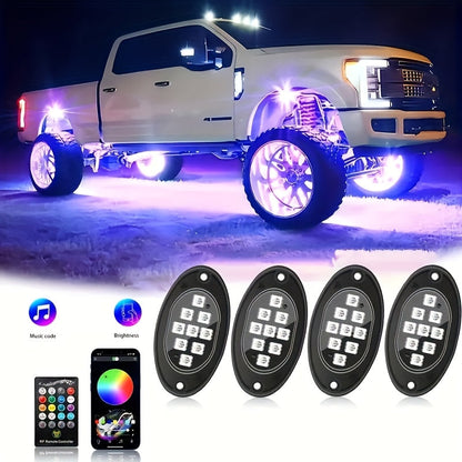 RGB LED Rock Light Kit for Trucks & Off-Road Vehicles - Sound Activated APP & Remote Dual Control, Multi-Color Underglow Chassis Neon Lights for Pickup Trucks, SUVs & 4x4, 4/6/8/10 Pod Options