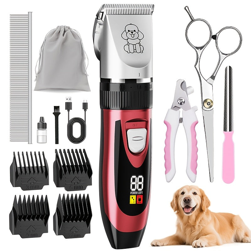 Dog Grooming Kit Wireless Low-Noise Electric Clippers – Rechargeable Lithium Battery, Thick Fur Trimmer with Scissors & Comb for Small & Large Dogs and Cats, Multiple Bundle Options