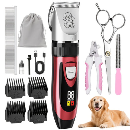 Dog Grooming Kit Wireless Low-Noise Electric Clippers – Rechargeable Lithium Battery, Thick Fur Trimmer with Scissors & Comb for Small & Large Dogs and Cats, Multiple Bundle Options
