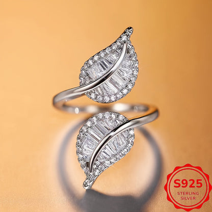 925 Sterling Silver Leaf Ring Set for Women – Elegant Boho CZ Cubic Zirconia Stackable Rings, Hypoallergenic, Daily & Holiday Wear, Perfect Gift
