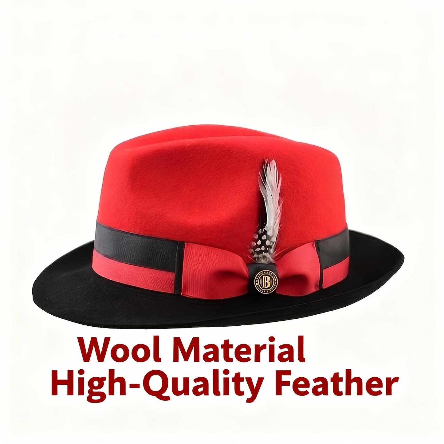 Men's Vintage British Gentleman Top Hat – Cashmere Wool Blend Adjustable 57-60cm, Classic Fall Winter Dress Hat in Black White Red Yellow, Stylish Gift for Men Birthdays Holidays