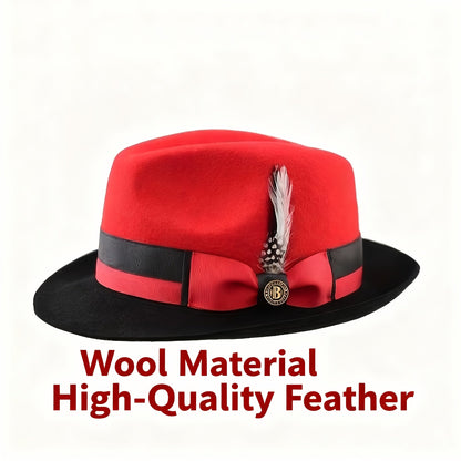 Men's Vintage British Gentleman Top Hat – Cashmere Wool Blend Adjustable 57-60cm, Classic Fall Winter Dress Hat in Black White Red Yellow, Stylish Gift for Men Birthdays Holidays
