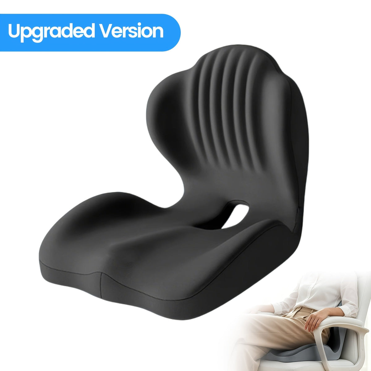 Ergonomic Memory Foam Seat Cushion with Back Support & Breathable Hollow Design – Comfortable Coccyx Cushion for Office Chair Car Seat Long Sitting Unisex