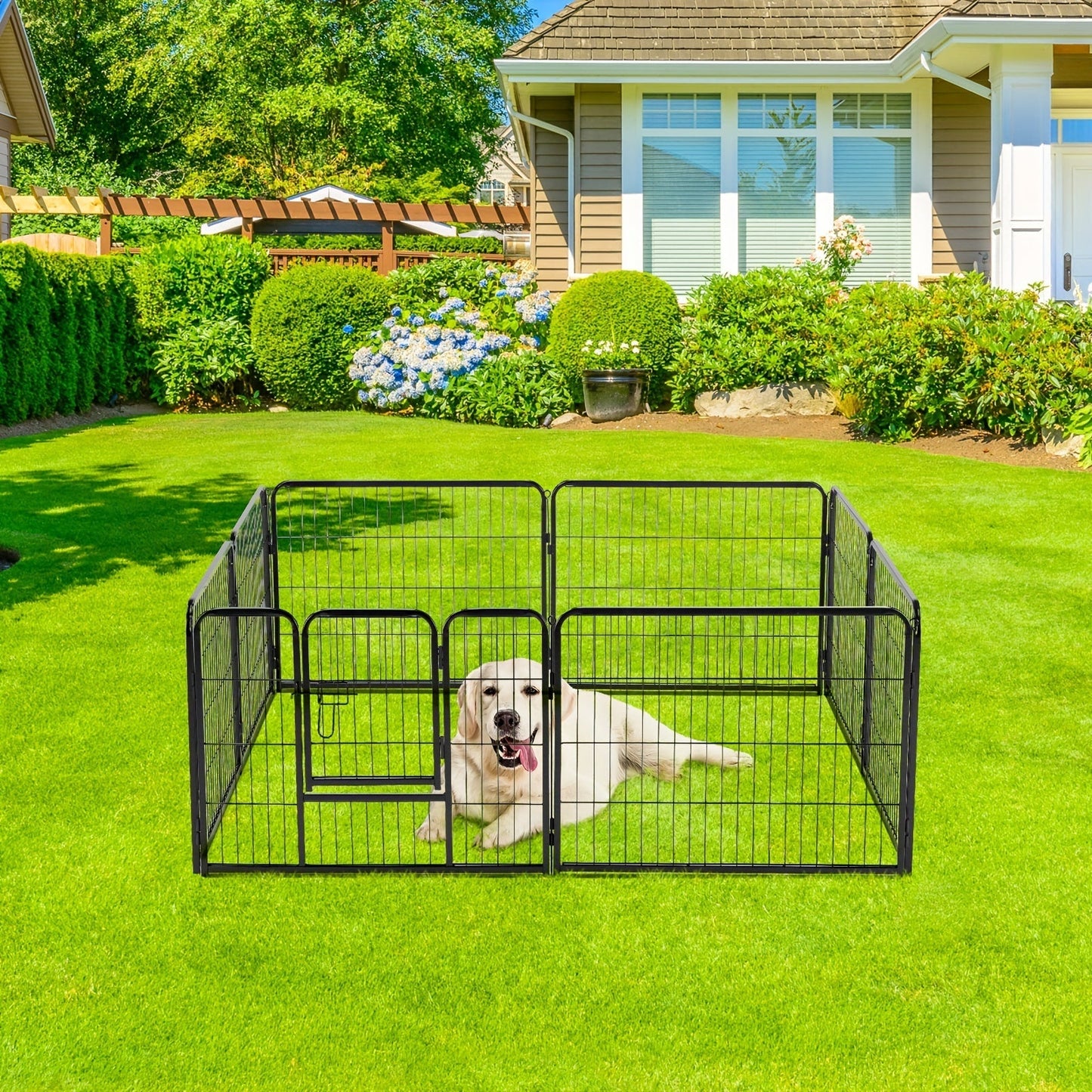 Dog Playpen 8 or 16 Panel DIY Metal Kennel with Door for Large Medium Small Dogs – 24 32 40 Inch Indoor Outdoor Puppy Pen Easy to Assemble & Move