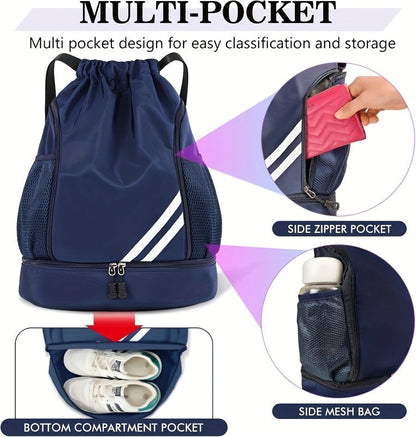 Lightweight Sports Drawstring Backpack for Men & Women | Gym Bag for Basketball Yoga Fitness | Spacious Polyester Shoulder Bag with Drawstring Closure & Inner Pouch | 6 Colors