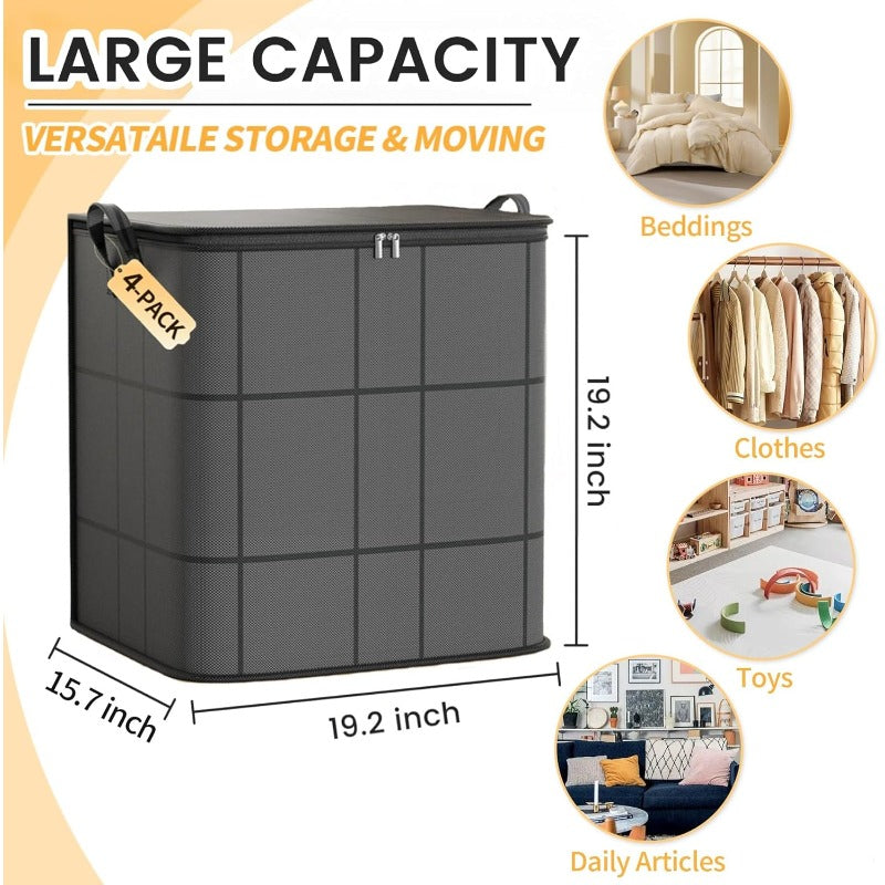 Collapsible Clothes Storage Bags 3 Pack Large Closet Organizer Bins with Reinforced Handles Sturdy Zippers for Clothing Blankets Comforters Under Bed Storage