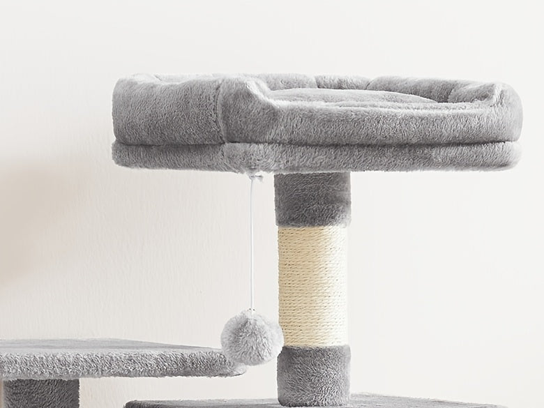 Multi-Level Cat Tree Tower 44-66 Inch with Hammock Sisal Scratching Posts Cozy Cave Perches Anti-Tilt Stable Cat Condo for Multi-Cat Families Kittens & Cats Gift