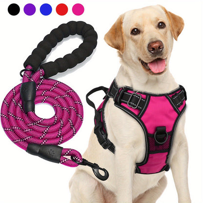 No Pull Dog Harness and Leash Set – Adjustable Reflective Oxford Vest Harness with 5-Foot Padded Handle Rope for Medium to Large Dogs, Quick-Release Buckles, Sizes S-XL, 5 Colors