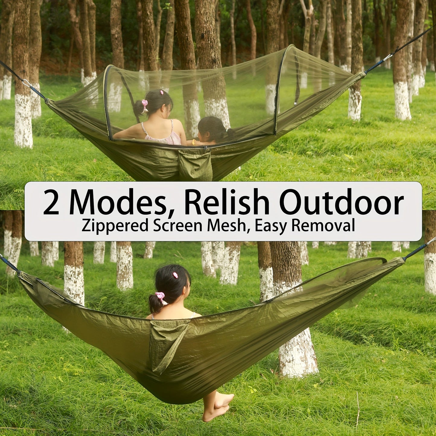 3-in-1 Double Camping Hammock with Mosquito Net and Sun Shade – Lightweight Portable Durable, Ideal for Camping Hiking Backpacking Picnicking Parks, 7 Color Options