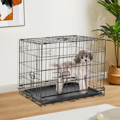 Folding Wire Dog Crate with Divider & Leak-Proof Tray – Double Door Collapsible Metal Kennel for Small, Medium & Large Dogs, Indoor, Outdoor & Travel Use