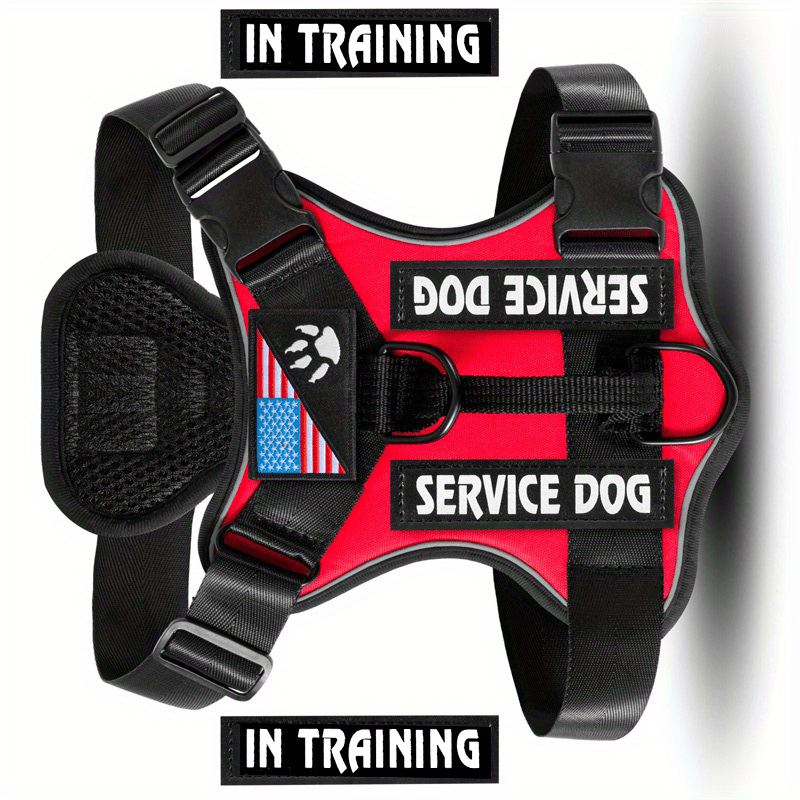 No-Pull Dog Harness Set Reflective Vest with 5 Patches – Adjustable Soft Oxford Mesh Service Dog Harness Front & Back Clip for Small Medium Large Dogs XS to XL