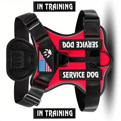 No-Pull Dog Harness Set Reflective Vest with 5 Patches – Adjustable Soft Oxford Mesh Service Dog Harness Front & Back Clip for Small Medium Large Dogs XS to XL