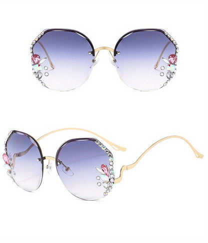 Women's Diamond-Accented Fashion Sunglasses with Case – Gradient UV Protection Lenses, 7 Colors – Stylish Eyewear for Daily Wear, Parties & Summer