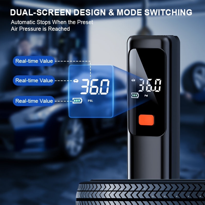 Wireless Portable Tire Inflator Air Compressor with Digital LED Display Automatic Tire Pressure Detection USB-C Rechargeable for Car Bicycle Motorcycle Tires Basketball Inflating
