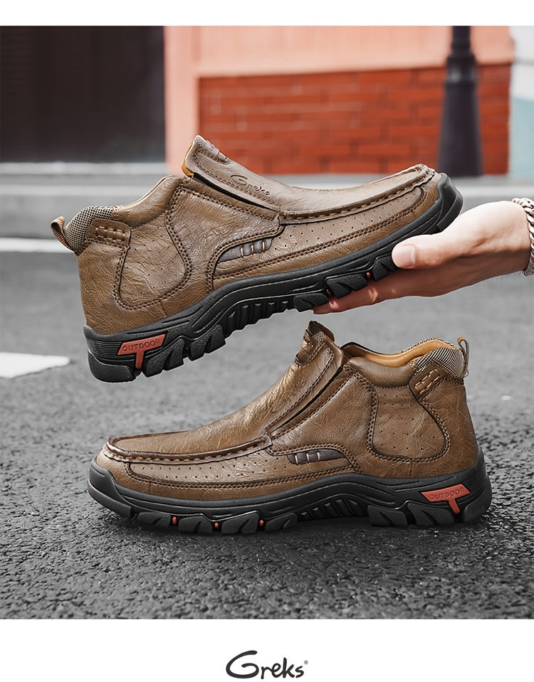 GREKS Men's Hand Stitched Slip-On Ankle Boots Casual Moccasin Chukka Loafers Non-Slip Sole for Outdoor Hiking Driving Daily Wear – Comfortable Lightweight Men's Shoes