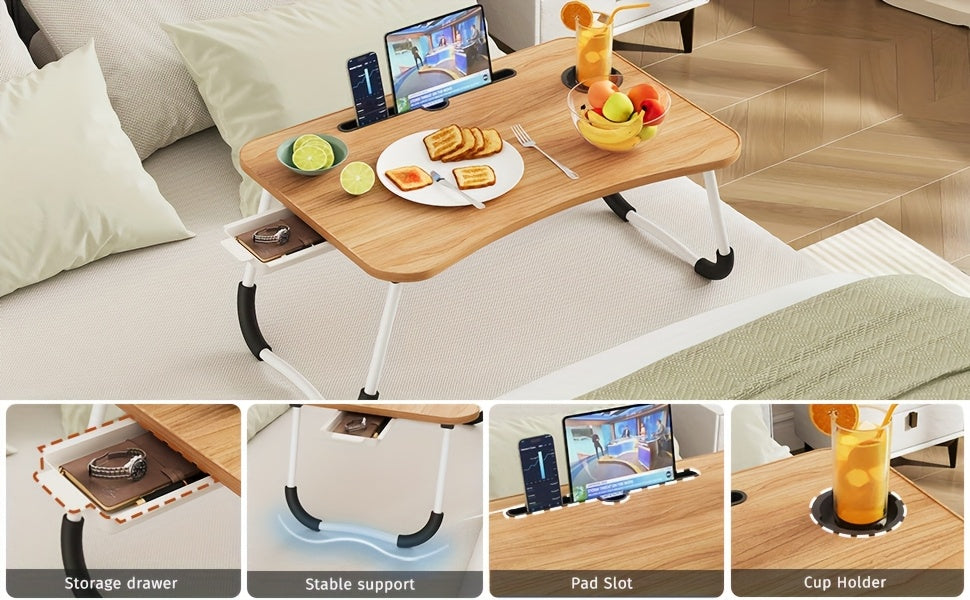 Lap Desk Bed Tray for Laptop & Eating – Large Breakfast Tray with Cup Holder & Drawer for Sofa Couch Floor Sitting, Study Reading Writing Portable Lap Table