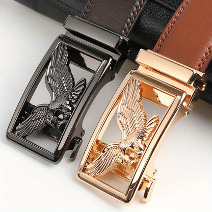 2pcs Men's Genuine Leather Belt Set with Automatic Ratchet Buckle – Adjustable Comfort Fit for 30"-44" Waist, Business & Casual Dress Belts in Black Light Brown & Black Dark Brown