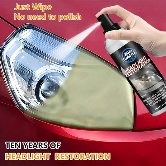 Headlight Restoration Kit UV Protective Coating Spray – Chemical Formula Removes Yellowing Oxidation & Haze, Restores Foggy Cloudy Headlights to Crystal Clear Brightness for All Cars