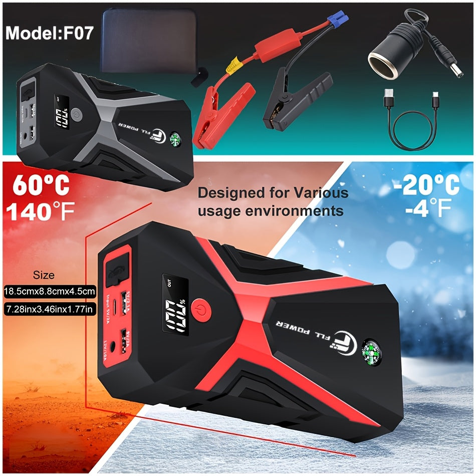 Portable Car Jump Starter Power Pack 1600A–3000A 12V Battery Booster – Compact Emergency Start for Gas & Diesel Engines with USB Charge Ports & LED Flashlight