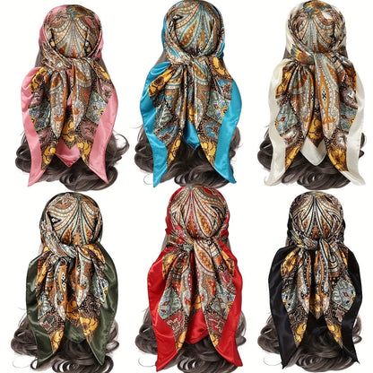 6pcs Vintage Satin Square Scarves for Women – Elegant Polyester Paisley & Floral Headwrap Bandana Set in 6 Designs & Assorted Colors, Perfect for Formal Casual Events Hair Accessories Gift