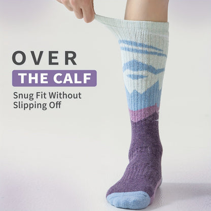 Wool Ski Socks 3 Pairs Thermal Knee High for Men & Women – Thick Warm Winter Socks for Skiing, Snowboarding & Outdoor Sports, 70% Wool, Sizes M & L, Multicolor / Dark / Snow Mountain