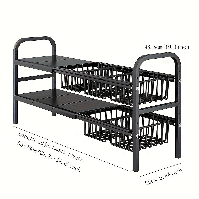 2-Tier Expandable Under Sink Organizer – Adjustable Cabinet Shelf with Detachable Panels & Baskets for Kitchen & Bathroom Storage, Holds Cleaning Supplies, Toiletries & More, 3 or 5 Plate Options