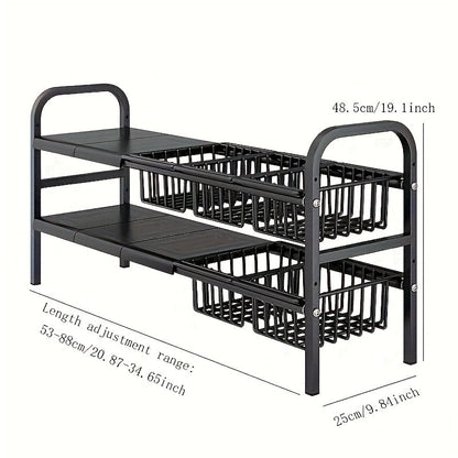 2-Tier Expandable Under Sink Organizer – Adjustable Cabinet Shelf with Detachable Panels & Baskets for Kitchen & Bathroom Storage, Holds Cleaning Supplies, Toiletries & More, 3 or 5 Plate Options