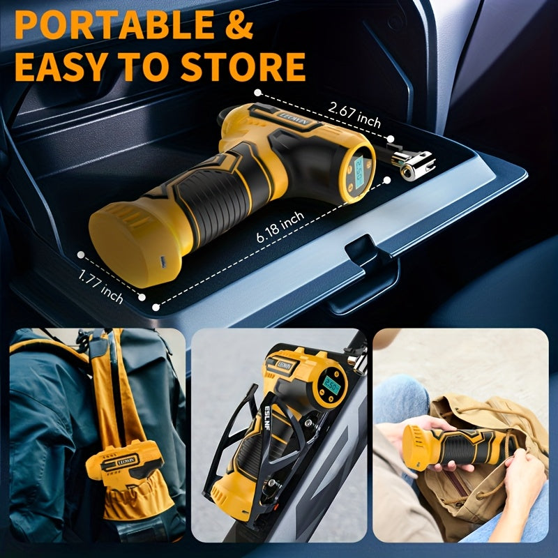 Portable Air Compressor Tire Inflator – 150 PSI Cordless Handheld Pump with Auto-Shutoff, Digital Pressure Gauge, LED Light, Rechargeable Battery for Car, Motorcycle, Bike, Ball | Velora