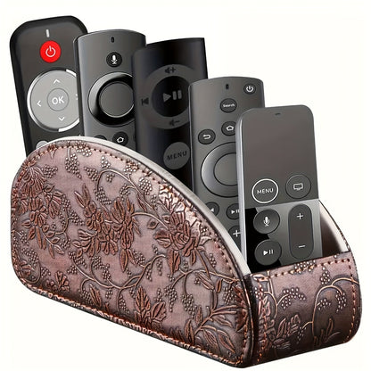 Remote Control Holder with 5 Compartments, Faux Leather Desktop Organizer Caddy for Living Room, Holds TV Remotes Pens Eyeglasses Makeup Brushes Office Stationery, Home Decor Storage Box Accessory