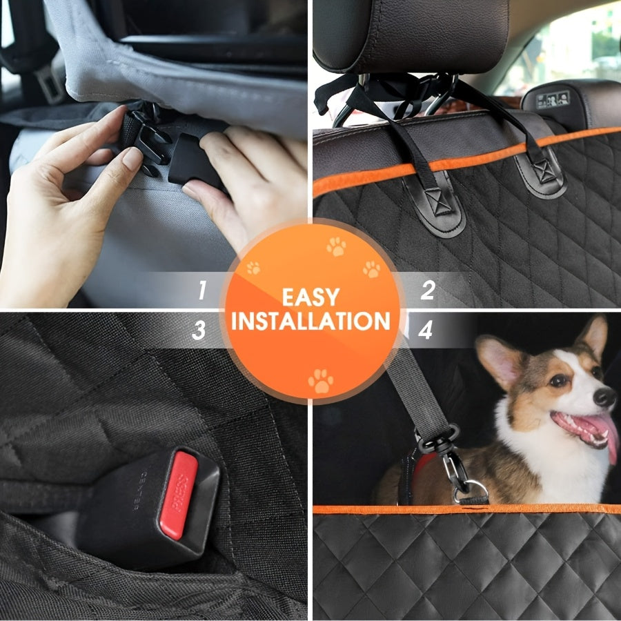 Dog Car Seat Cover Pet Hammock – Scratchproof Nonslip Backseat Protector with 4 Storage Bags & Side Flaps for Cars, Trucks & SUVs