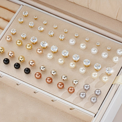 108pcs Earring Set for Women Mixed Pearl Rhinestone Metallic Geometric Stud Earrings & Hoop Earrings - Boho Fashion Jewelry Set for Daily Wear Vacation Date Party Gift
