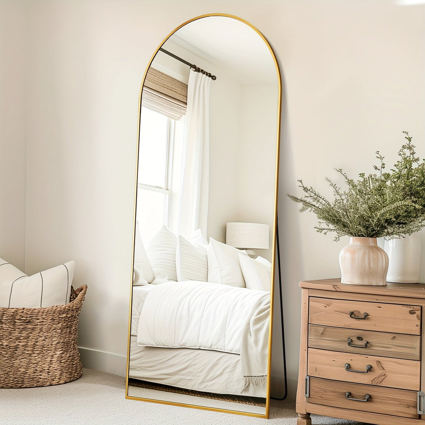 Arched Full Length Floor Mirror Freestanding – Full Body Standing Mirror with Stand for Bedroom, Living Room & Cloakroom, Wall Mountable, Available in 3 Sizes & 2 Colors (Black & Gold)