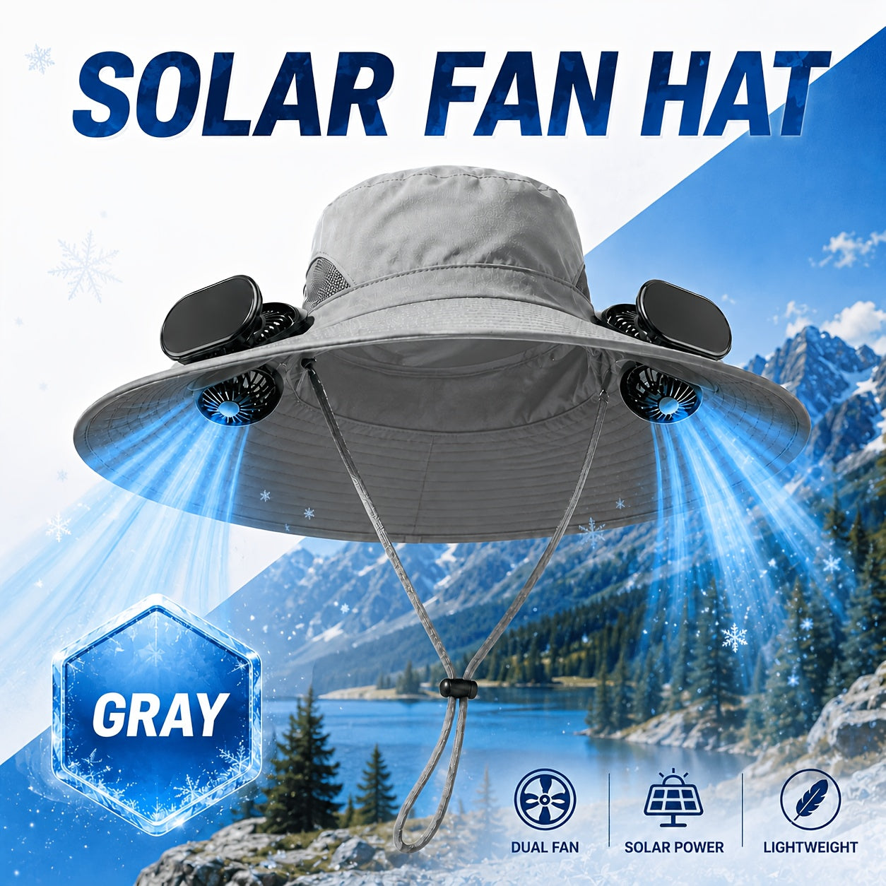Solar Fan Hat for Men & Women – Wide Brim Sun Hat with Dual Cooling Fans Adjustable Airflow & UV Protection for Summer Travel Gardening Hiking Camping & Yard Work