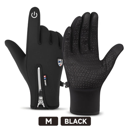 Windproof Waterproof Winter Sports Gloves with Touchscreen & Anti-Slip Grip – Warm Cycling Skiing Gloves for Men & Women, 100% Polyester, Zipper Closure, Sizes M-XL