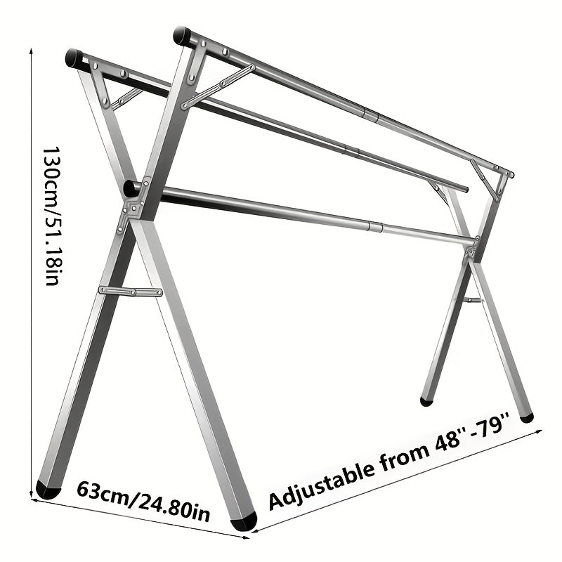 Collapsible Clothes Drying Rack – Heavy Duty Stainless Steel Laundry Drying Rack for Indoor & Outdoor Use, Adjustable Clothesline Rack with Clips, 63" & 79" Sizes
