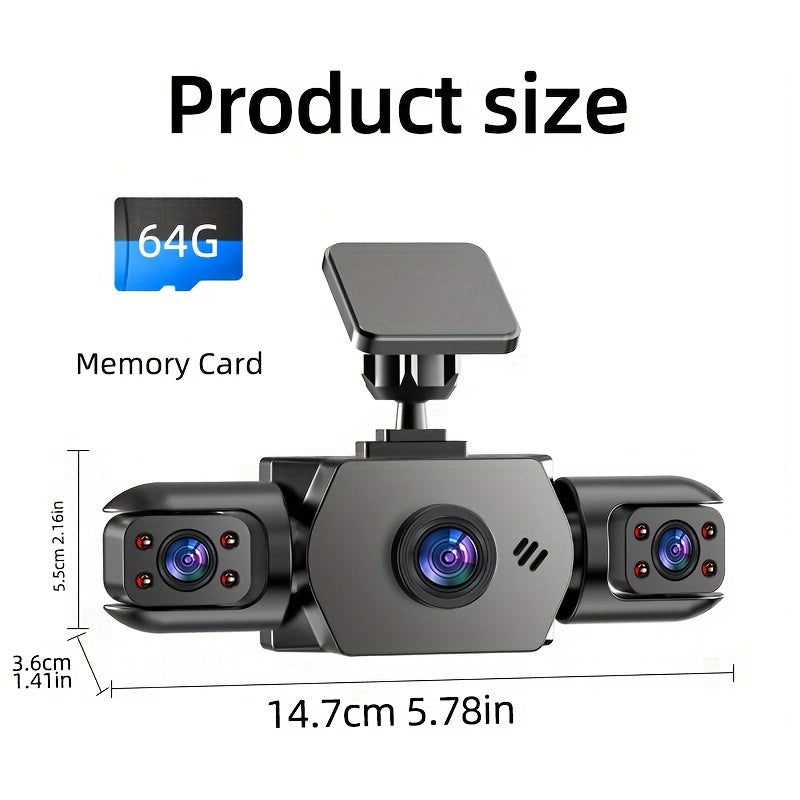 PODOFO 4-Channel Dash Cam 1080P Front Rear Left Right - 3.16" IPS Screen, Night Vision, Loop Recording, 24-Hour Parking Monitor with G-Sensor & Motion Detection, Optional 64GB Card, Vehicle Security Camera