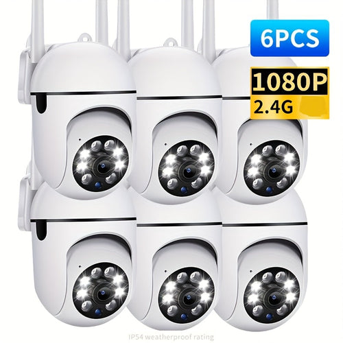 6-Pack 1080P Full HD WiFi Security Camera with 355° Panoramic Rotation, Night Vision, Two-Way Audio & Motion Detection – Wireless Indoor Home Security Camera, USB Powered, Smartphone Compatible