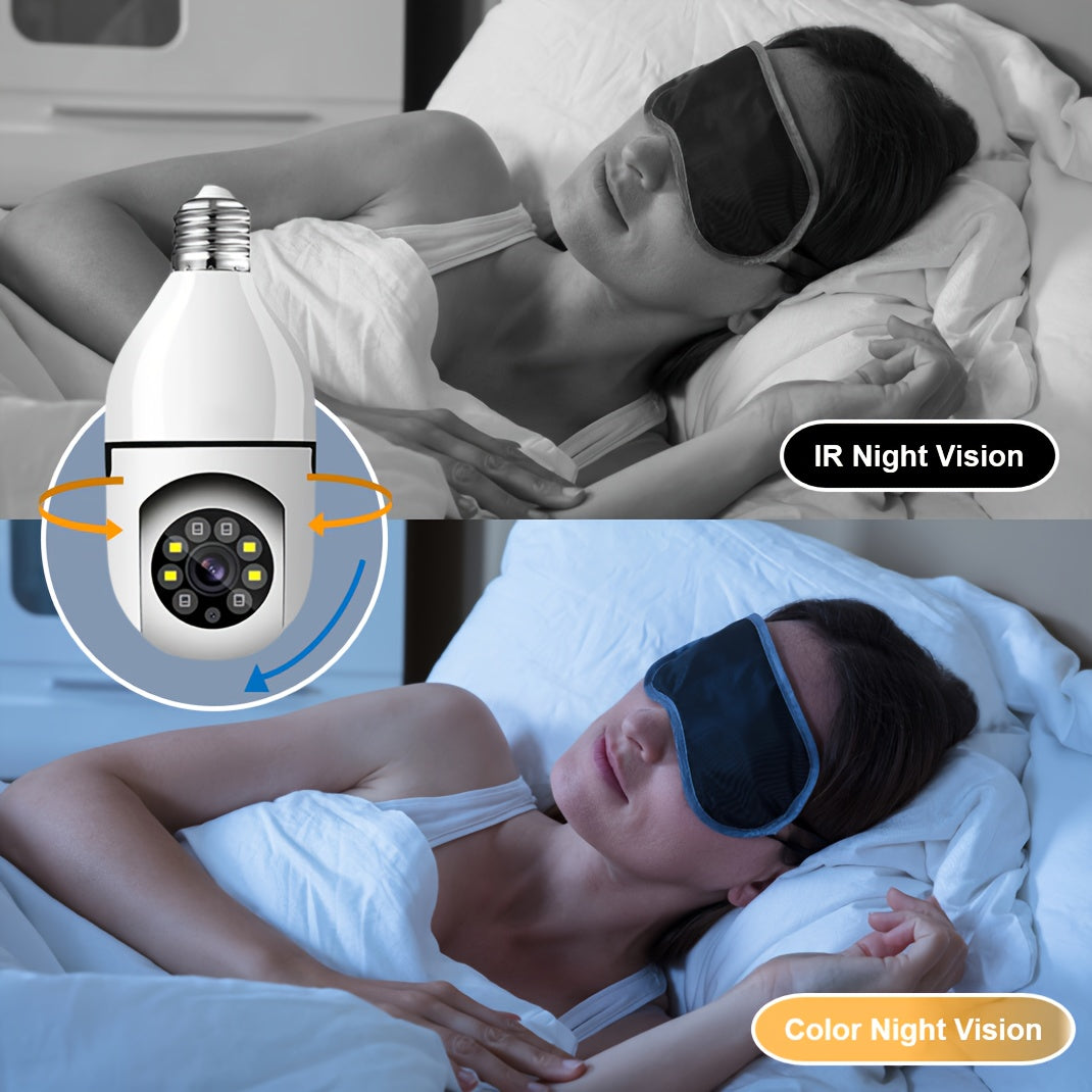 3MP Light Bulb Security Camera WiFi 2.4GHz 1080P Wireless Surveillance Full Color Night Vision Two Way Audio Motion Detection 360 Pan Tilt Home Security Indoor Camera 1 2 Pack