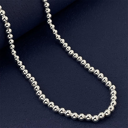 925 Sterling Silver Round Bead Necklace for Women – Adjustable 16 to 20 Inches, Elegant Minimalist Layering Chain, Chic Everyday Jewelry Accessory