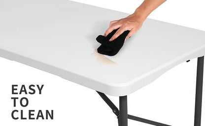 Folding Table 4ft & 6ft Portable Rectangle Table for Camping, Picnic, Wedding & Party – Lightweight with Carrying Handle, Easy Setup, Indoor Outdoor Fold Up Table – White