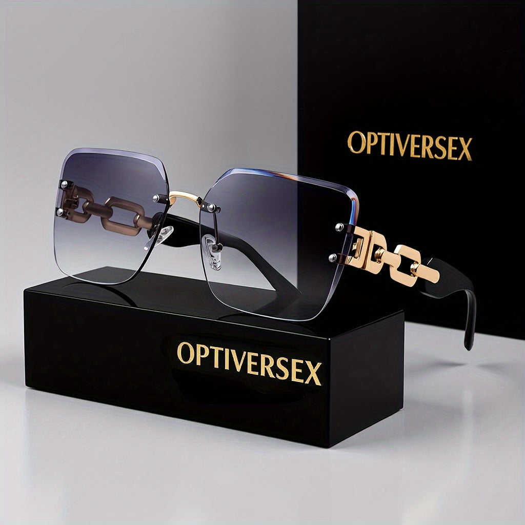 Oversized Square Sunglasses for Women – UV400 Gradient Lenses, Gold-Tone Metal Chain Temples, 4 Colors, Includes Portable Case & Cleaning Cloth