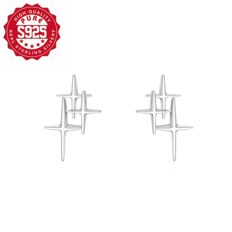 S925 Sterling Silver Minimalist Starburst Stud Earrings for Women – Elegant Sunburst Design, Versatile Everyday & Party Jewelry, All Year Round Style, Gift Bag Included