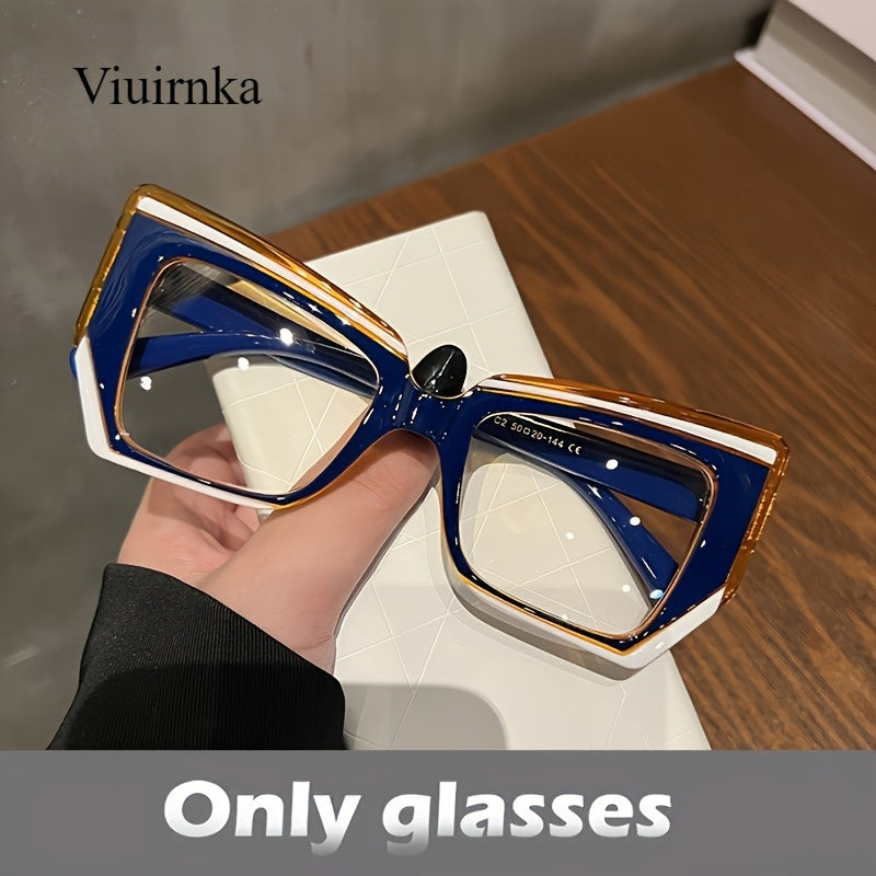 Women's Cat Eye Blue Light Blocking Computer Glasses – Trendy Lightweight Color Block Frame, Transparent PC Lens, Fashion Eyewear with Case for Screen Time Eye Protection, Holiday Gift