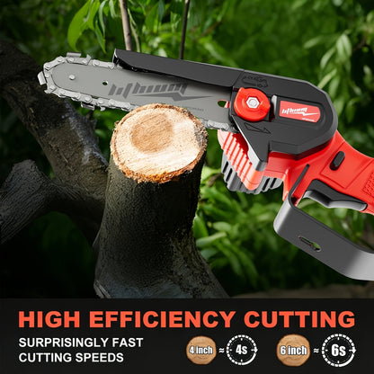 Mini Chainsaw Cordless 6 Inch Battery Powered Electric Chainsaw with Safety Guard Adjustable Chain Ergonomic Grip for Tree Trimming Branch Cutting Yard Work - Gift for DIY Home Garden Outdoor