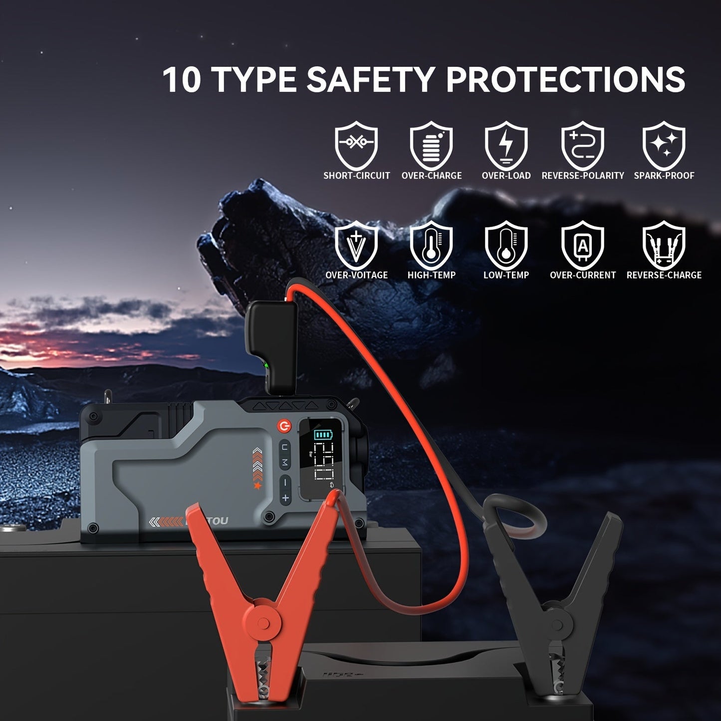 6000A/9000A Portable Jump Starter with 150 PSI Air Compressor – 7-in-1 Jump Box with Digital Tire Inflator & Battery Pack for Gas (10L) & Diesel (9.0L) Engines, Car Jumper Starter with USB Ports