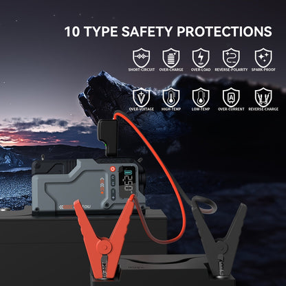 6000A/9000A Portable Jump Starter with 150 PSI Air Compressor – 7-in-1 Jump Box with Digital Tire Inflator & Battery Pack for Gas (10L) & Diesel (9.0L) Engines, Car Jumper Starter with USB Ports