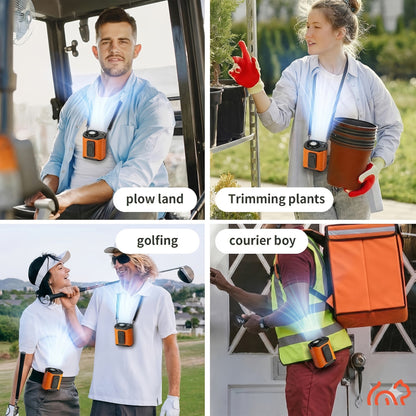 Portable Neck & Waist Fan 18000RPM Brushless Motor – 199-Speed Adjustment, 5000mAh Battery, LED Power Display, Hands-Free Wearable Cooling Fan for Outdoor Work, Camping, Fishing, Hiking & Travel