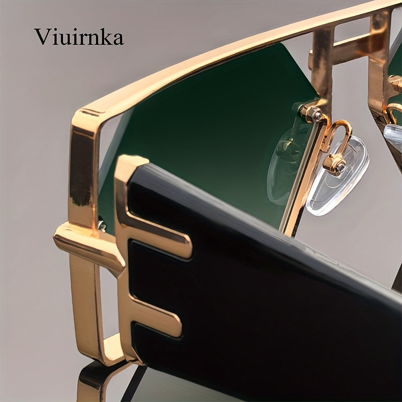 Oversized Hollow Square Sunglasses for Women & Men – UV Protection Metal Frame, PC Lens, Trendy Exaggerated Style, Beach Vacation & Summer Fashion Eyewear with Protective Case