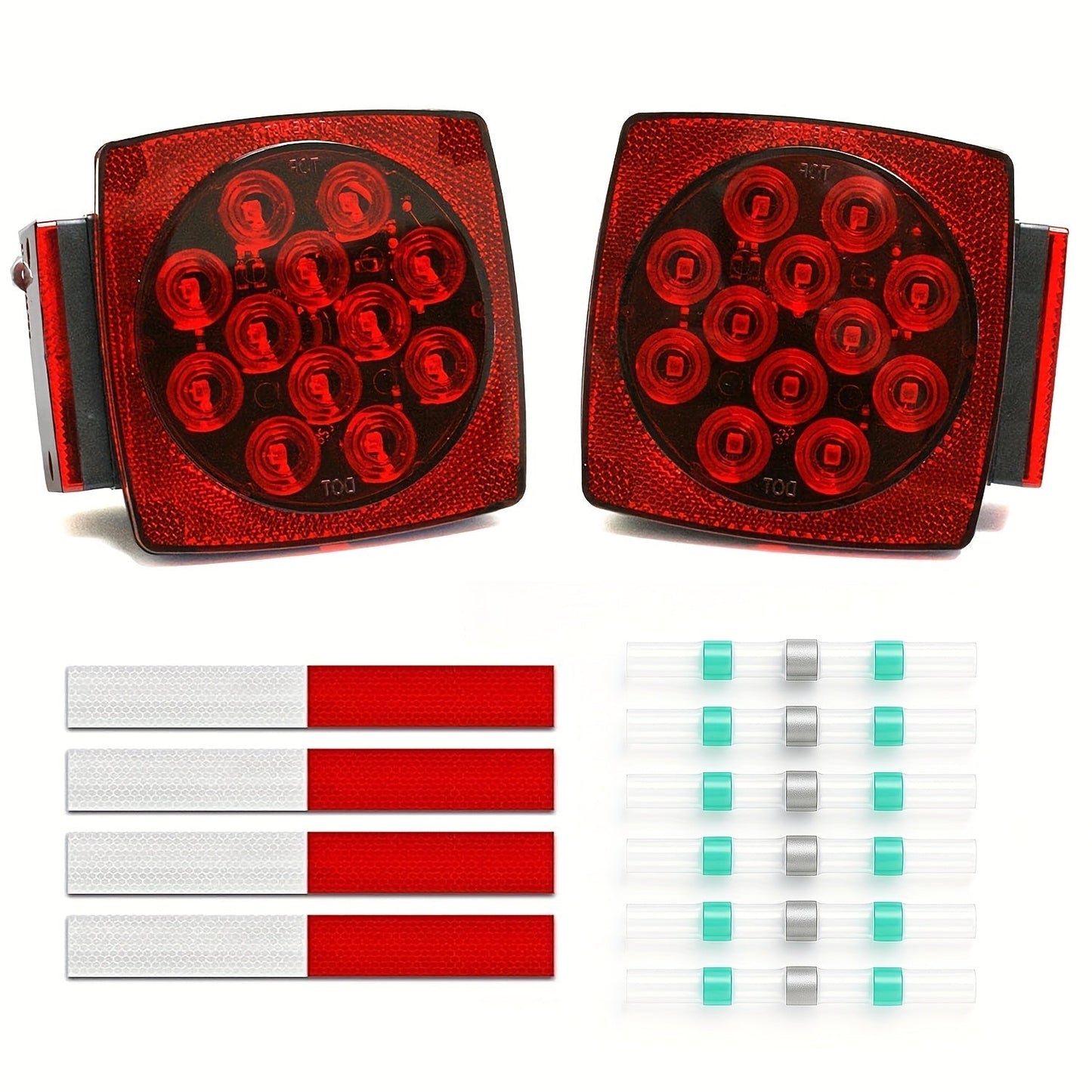 12V LED Trailer Lights Kit Stop Tail Turn Signal License Plate Light for Trailers Under 80" - Square Trailer Tail Lights for Boat Trailer Truck RV Camper Marine with Wiring Options